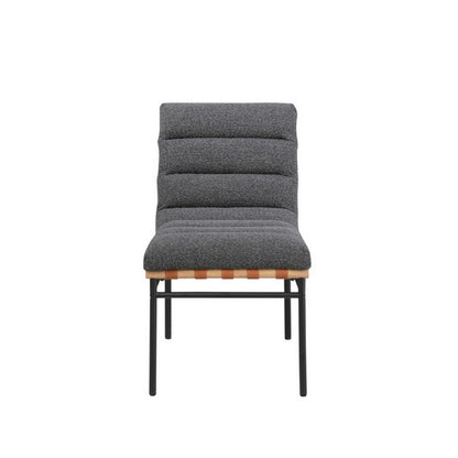 Benjara Kive Dining Chair Set of 2, Black Iron Legs, Gray Channel Tuft Boucle