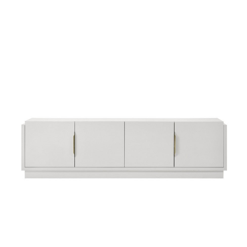 Benjara Penny TV Stand Media Cabinet, Adjustable Shelves, 4 Doors, White Wood
