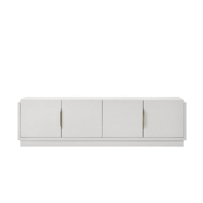 Benjara Penny TV Stand Media Cabinet, Adjustable Shelves, 4 Doors, White Wood