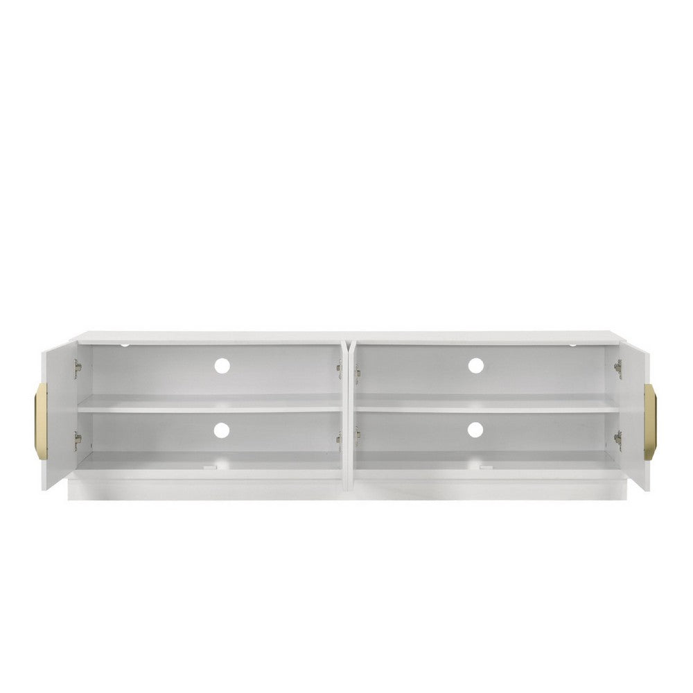 Benjara Penny TV Stand Media Cabinet, Adjustable Shelves, 4 Doors, White Wood