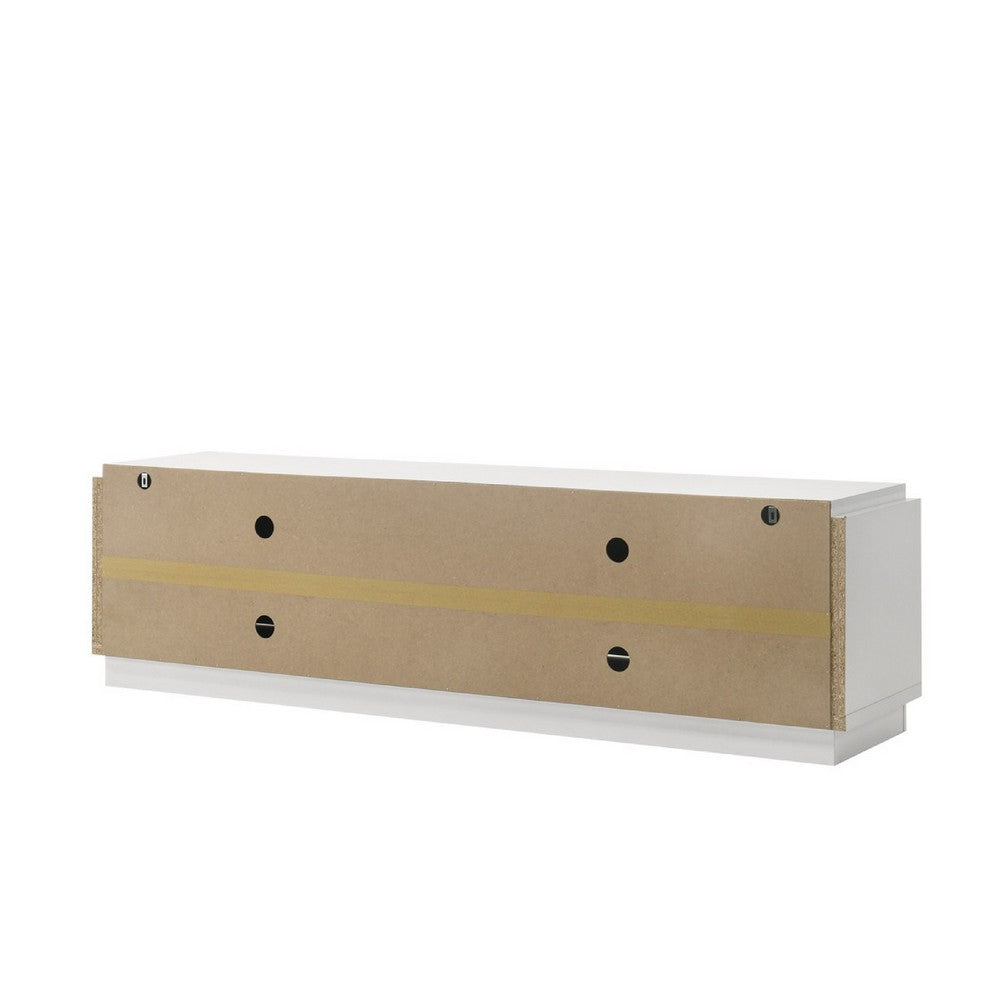 Benjara Penny TV Stand Media Cabinet, Adjustable Shelves, 4 Doors, White Wood