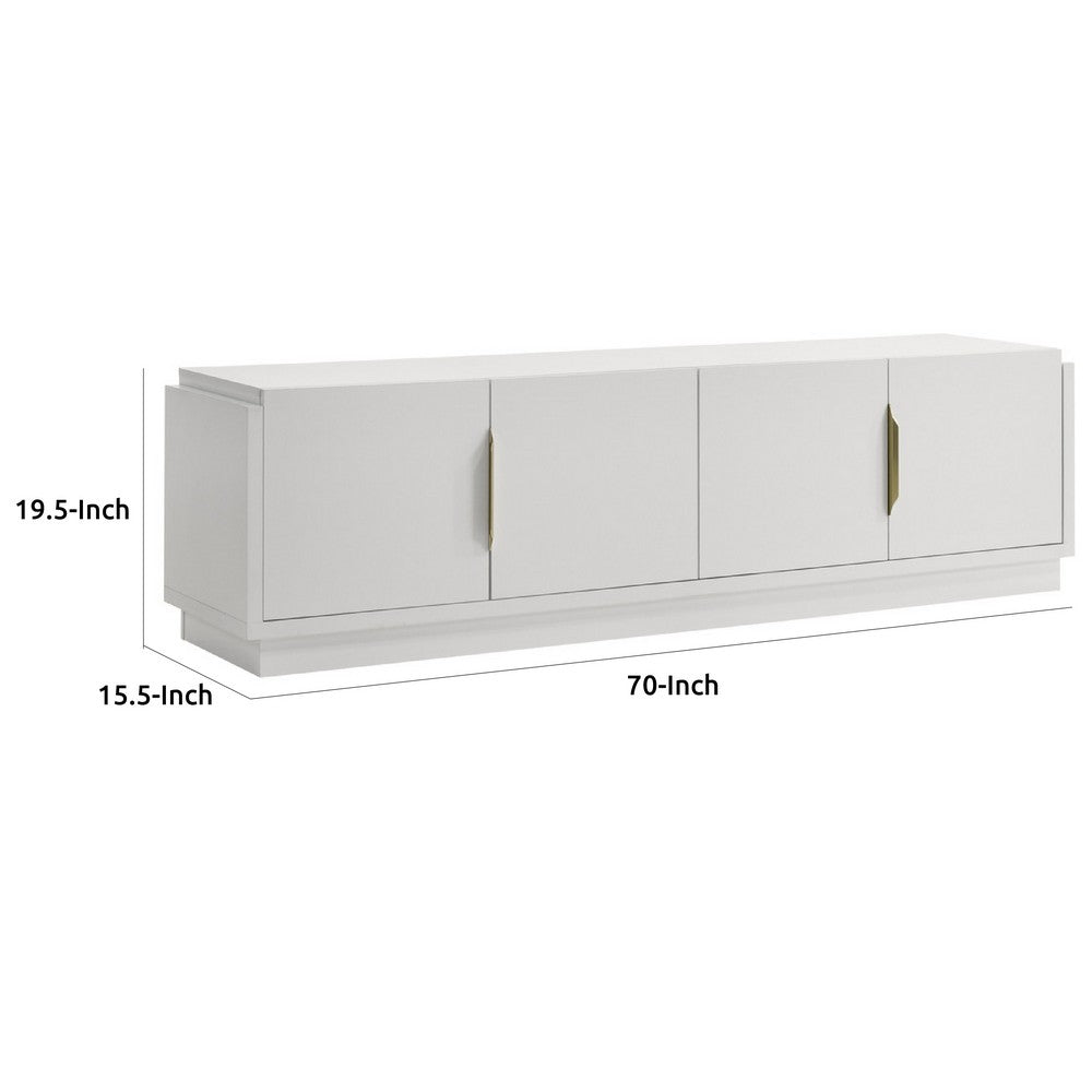 Benjara Penny TV Stand Media Cabinet, Adjustable Shelves, 4 Doors, White Wood