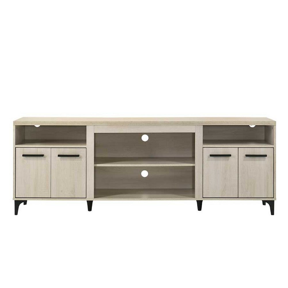 Benjara Evans TV Stand Media Cabinet, 4 Doors And Adjustable Shelf, Oak Brown