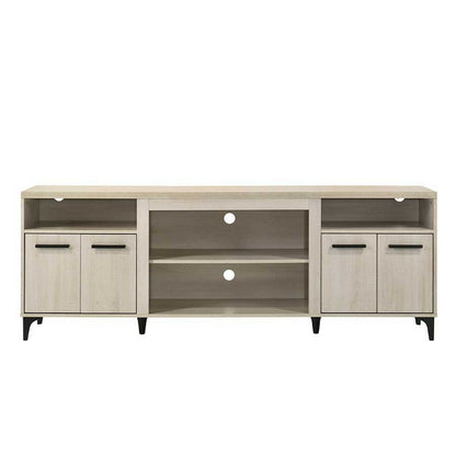 Benjara Evans TV Stand Media Cabinet, 4 Doors And Adjustable Shelf, Oak Brown