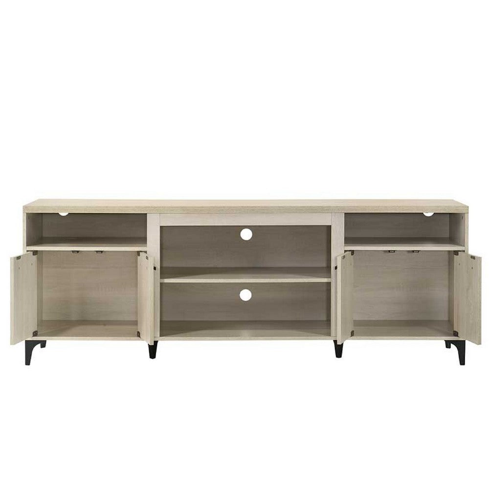 Benjara Evans TV Stand Media Cabinet, 4 Doors And Adjustable Shelf, Oak Brown