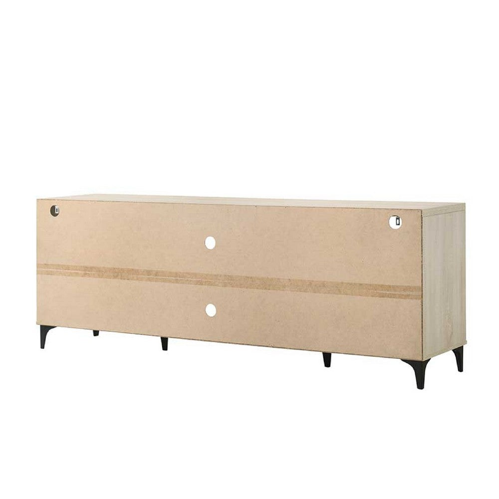 Benjara Evans TV Stand Media Cabinet, 4 Doors And Adjustable Shelf, Oak Brown