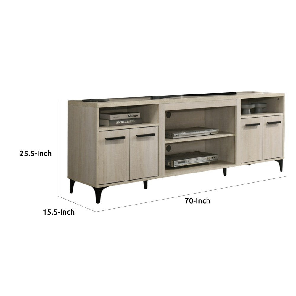 Benjara Evans TV Stand Media Cabinet, 4 Doors And Adjustable Shelf, Oak Brown