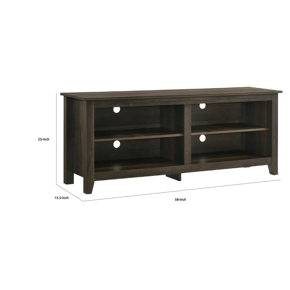 Benjara Trove TV Stand Media Cabinet w Open Shelves, Dusty Oak Brown 58 Inch