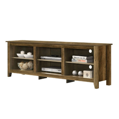 Benjara Nitto TV Stand Media Cabinet, Adjustable Shelves, Oak Brown 70 Inch