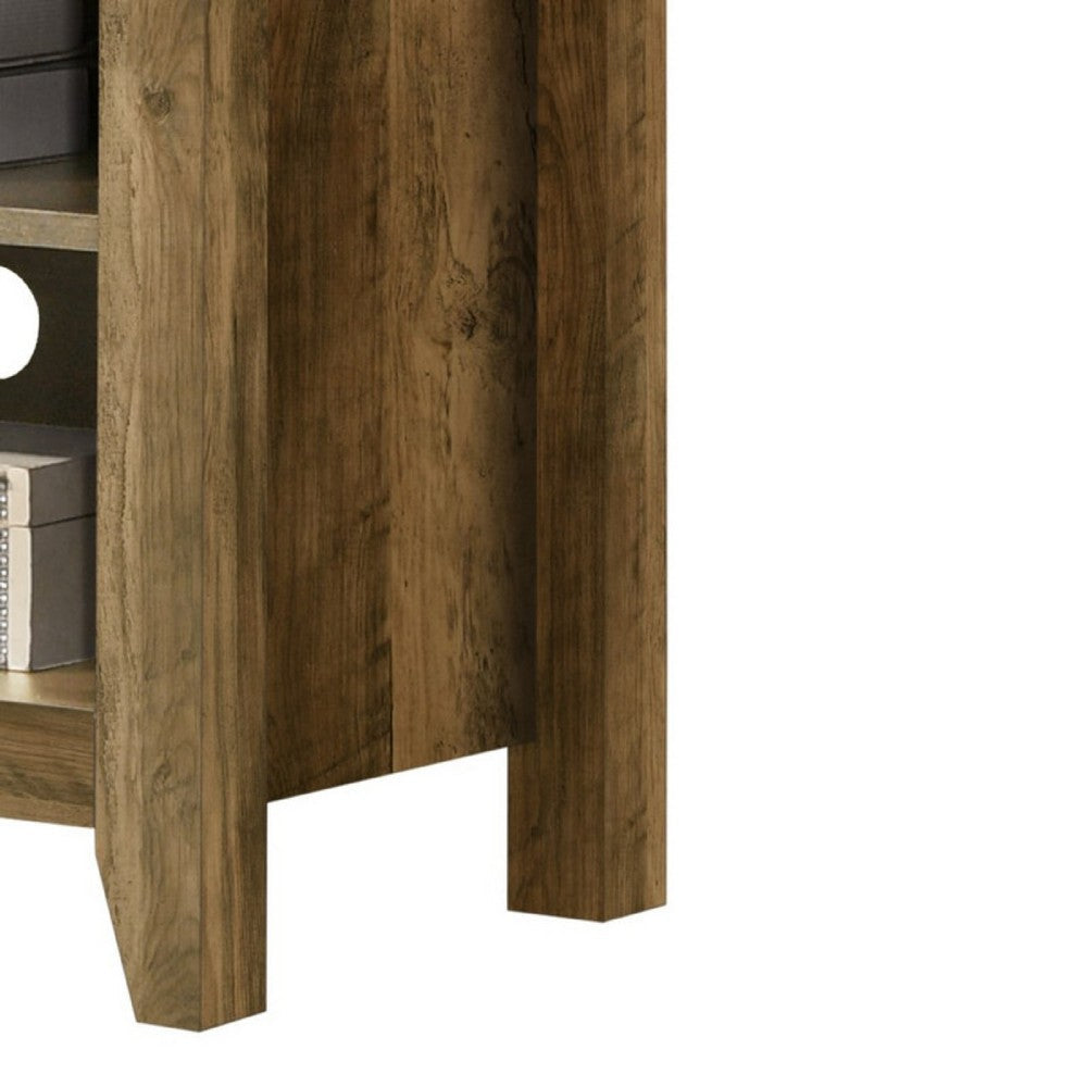 Benjara Nitto TV Stand Media Cabinet, Adjustable Shelves, Oak Brown 70 Inch