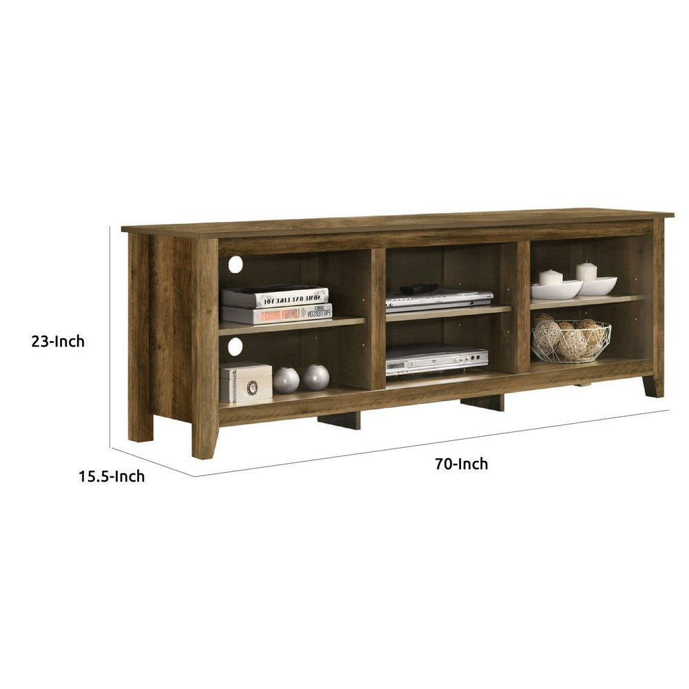 Benjara Nitto TV Stand Media Cabinet, Adjustable Shelves, Oak Brown 70 Inch
