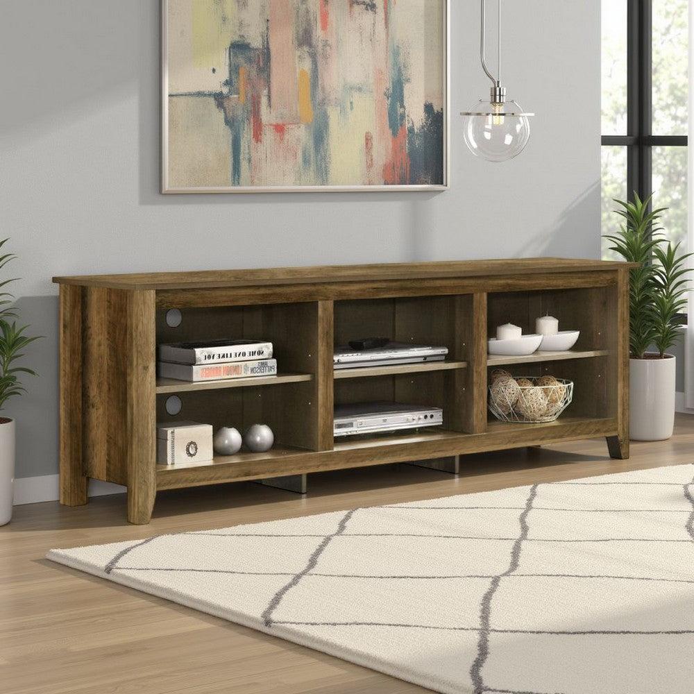 Benjara Nitto TV Stand Media Cabinet, Adjustable Shelves, Oak Brown 70 Inch