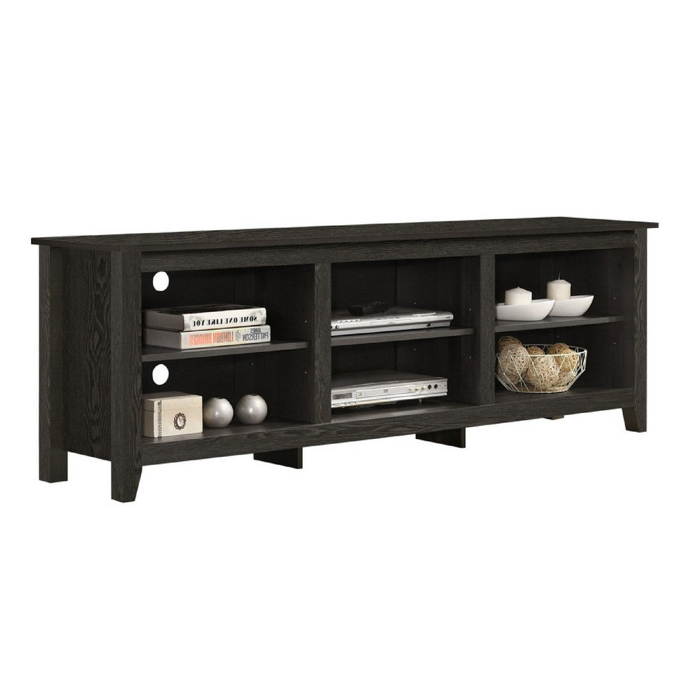 Benjara Nitto TV Stand Media Cabinet, Adjustable Open Shelf, Dark Gray 70 Inch