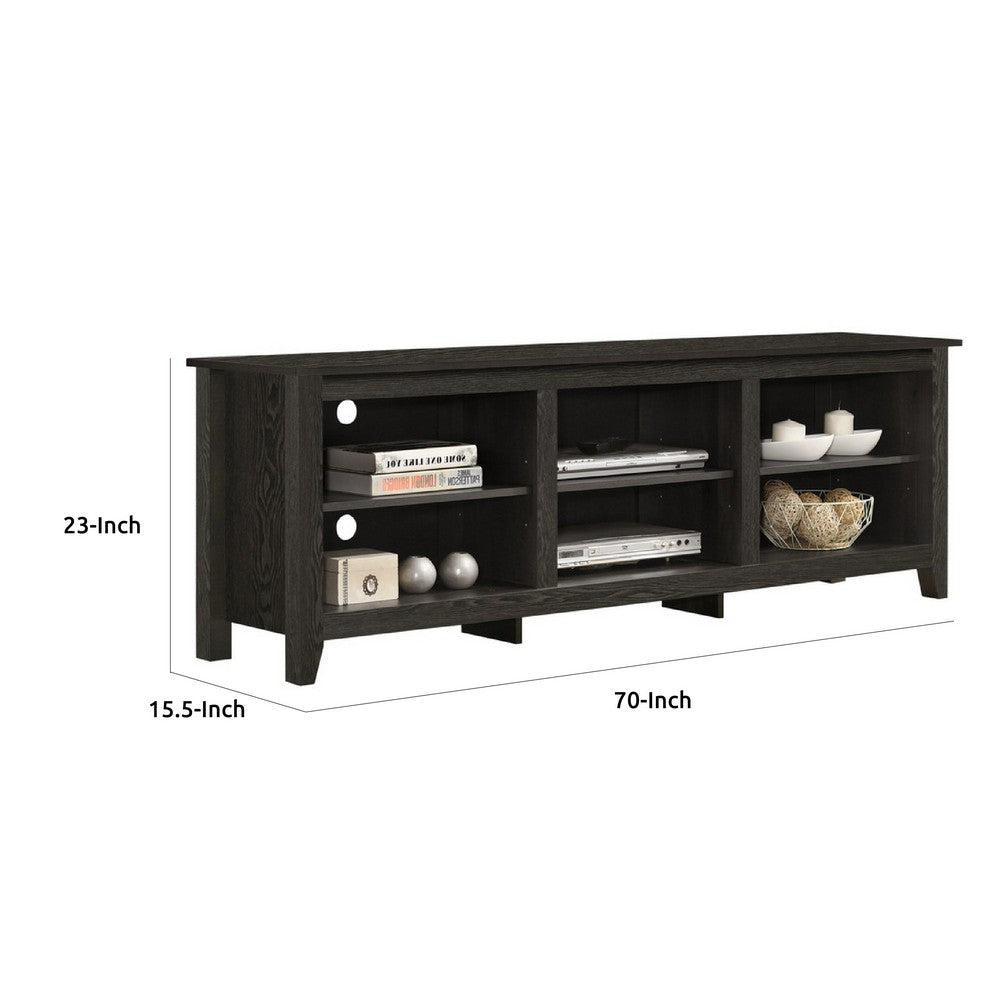 Benjara Nitto TV Stand Media Cabinet, Adjustable Open Shelf, Dark Gray 70 Inch