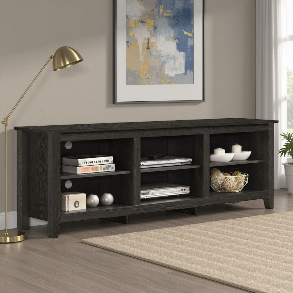Benjara Nitto TV Stand Media Cabinet, Adjustable Open Shelf, Dark Gray 70 Inch