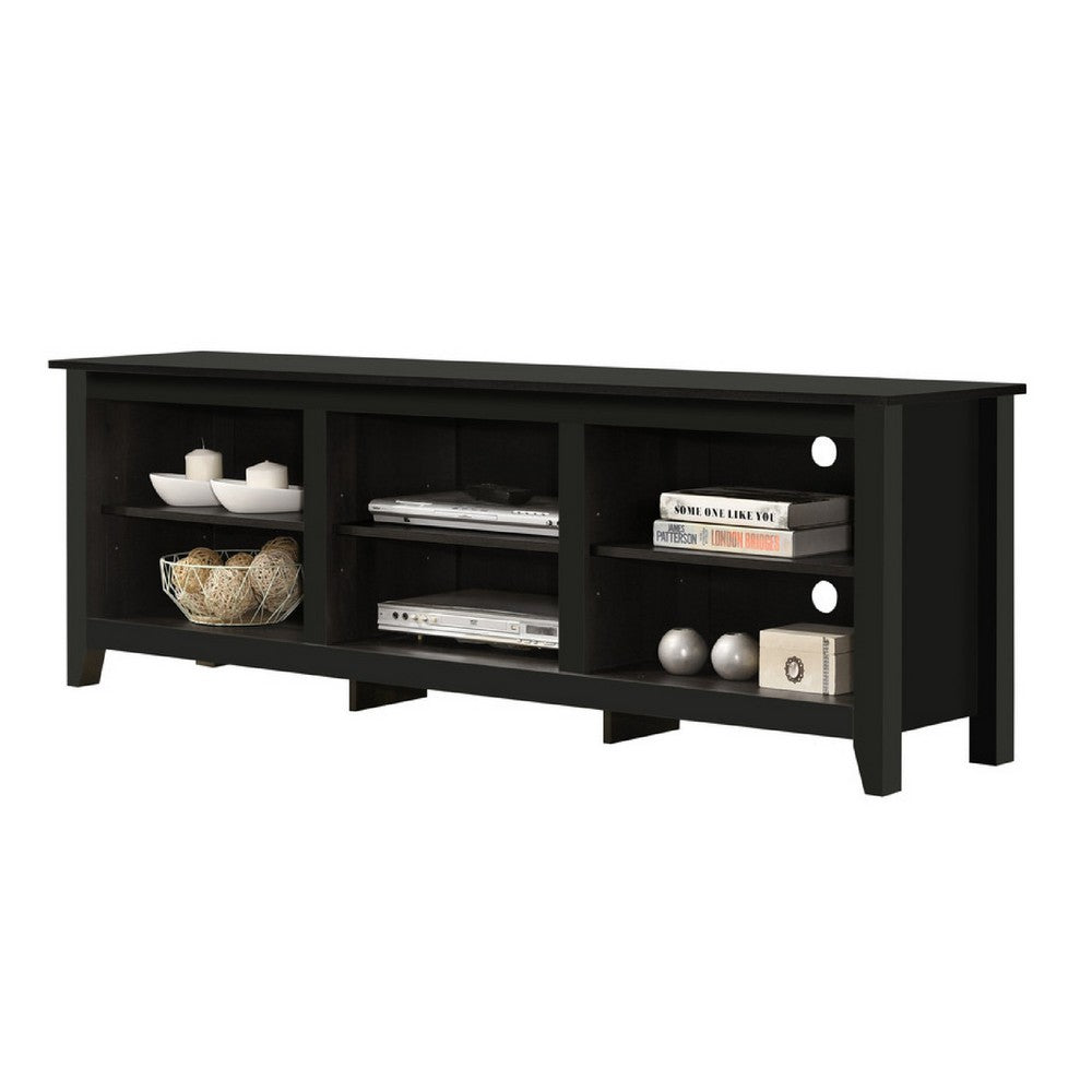 Benjara Nitto TV Stand Media Cabinet, Adjustable Shelves, Black Wood 70 Inch