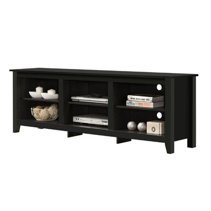 Benjara Nitto TV Stand Media Cabinet, Adjustable Shelves, Black Wood 70 Inch