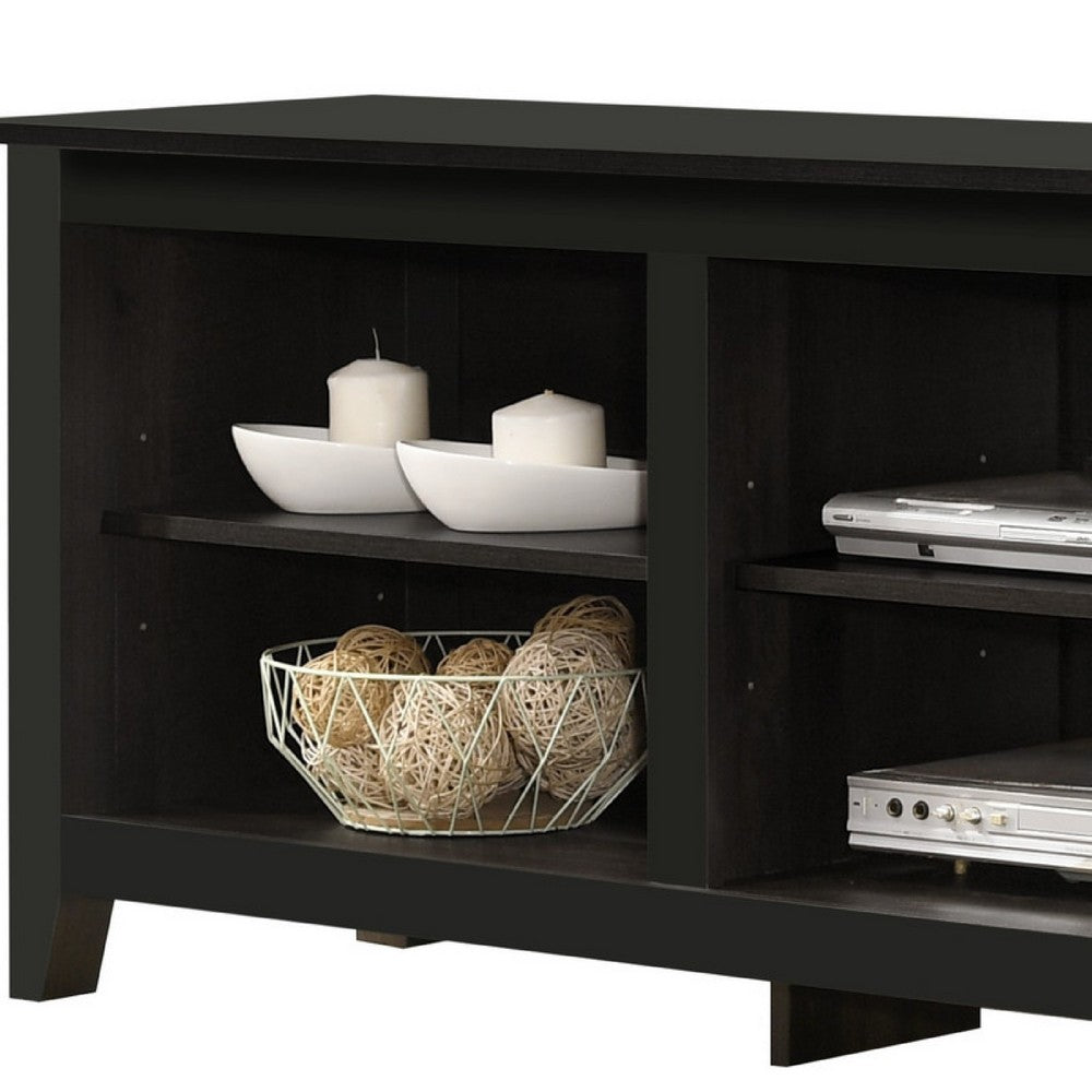 Benjara Nitto TV Stand Media Cabinet, Adjustable Shelves, Black Wood 70 Inch