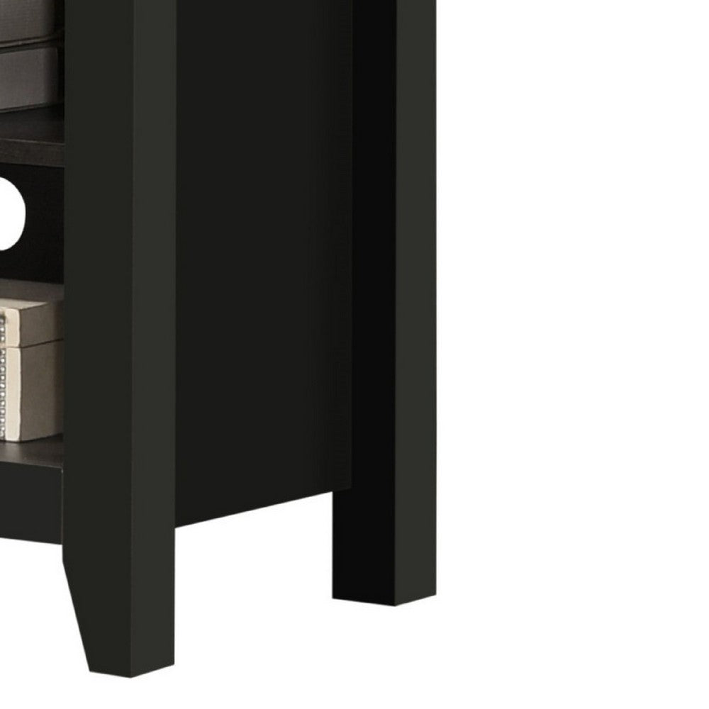 Benjara Nitto TV Stand Media Cabinet, Adjustable Shelves, Black Wood 70 Inch