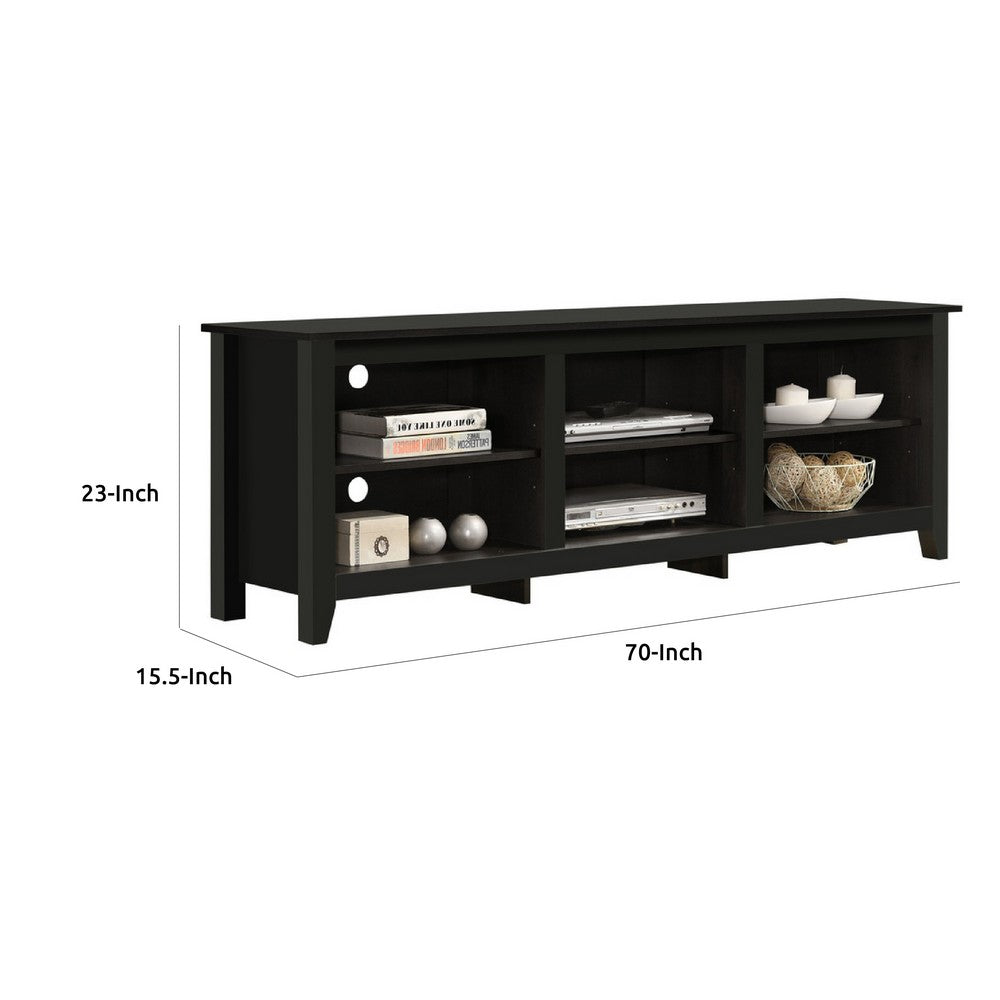 Benjara Nitto TV Stand Media Cabinet, Adjustable Shelves, Black Wood 70 Inch