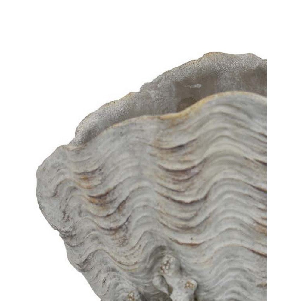 Benjara Coastal Clam Shell Planter w Coral Accents, Weathered Gray Terracotta