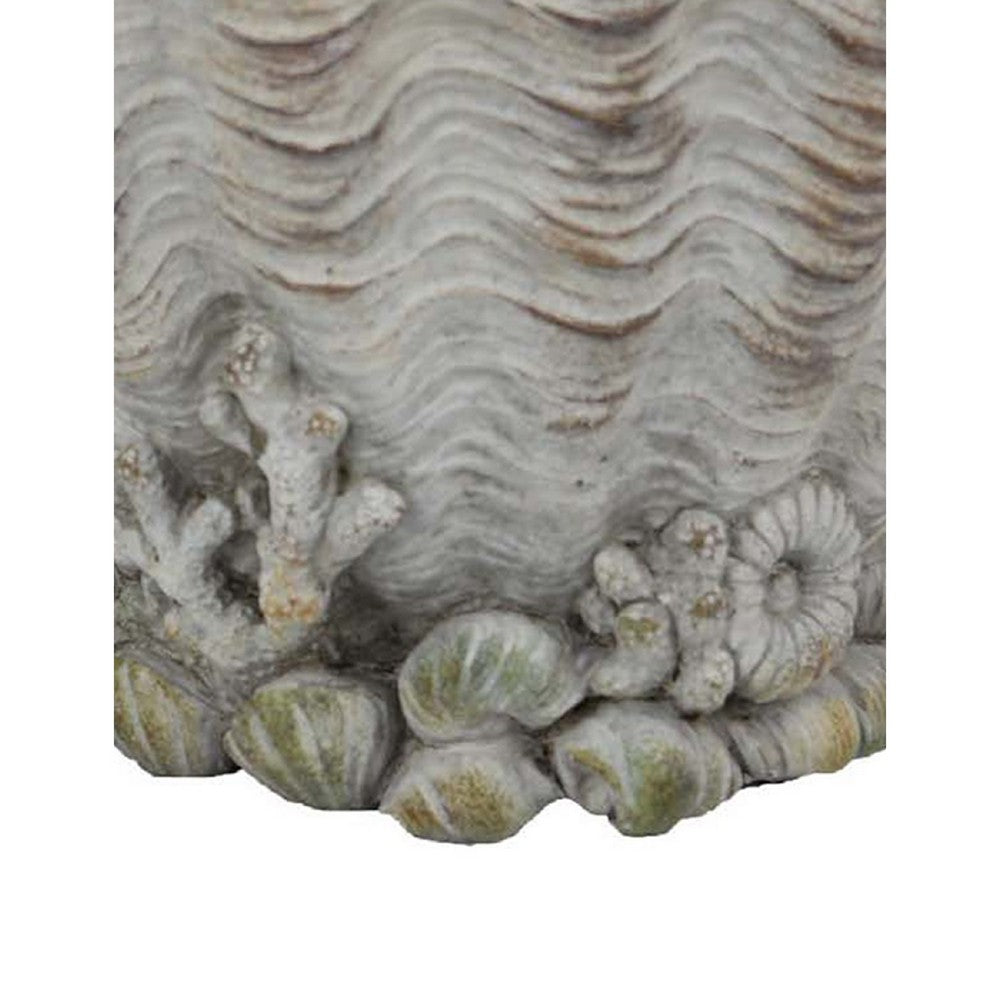 Benjara Coastal Clam Shell Planter w Coral Accents, Weathered Gray Terracotta
