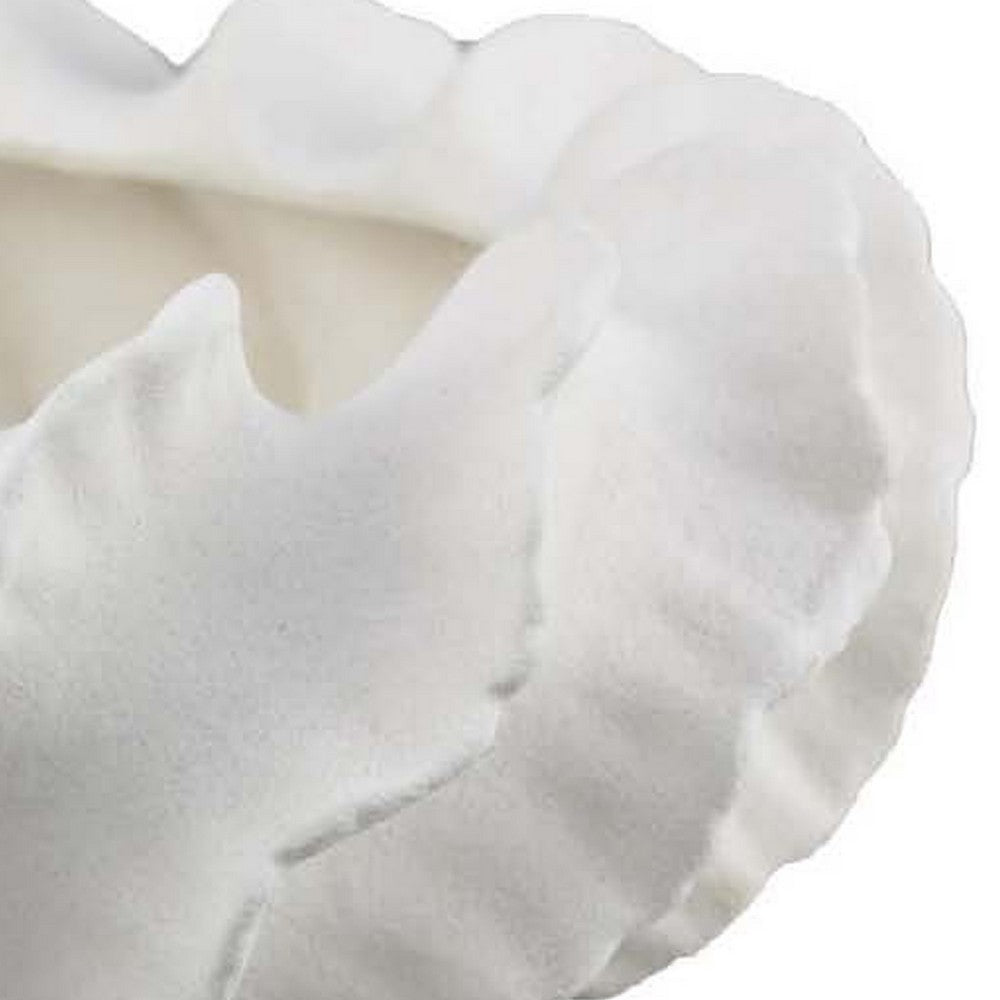 Benjara Velz Decorative Planter, 16 Inch Wavy Edge, Matte White Ceramic