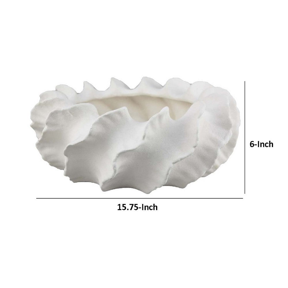 Benjara Velz Decorative Planter, 16 Inch Wavy Edge, Matte White Ceramic