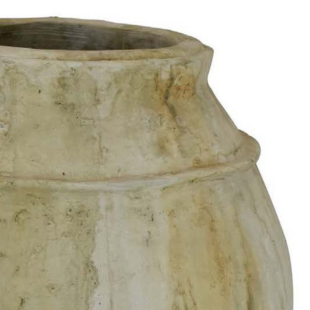 Benjara Sye Garden Planter, 23 Inch Round Shape Pot, Earthy Beige Terracotta