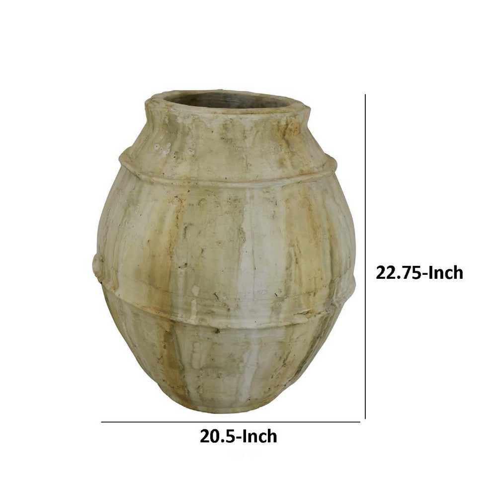 Benjara Sye Garden Planter, 23 Inch Round Shape Pot, Earthy Beige Terracotta