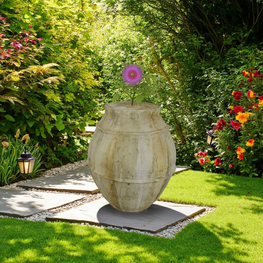 Benjara Sye Garden Planter, 23 Inch Round Shape Pot, Earthy Beige Terracotta