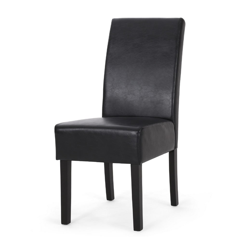 Benjara Dining Side Chair Set of 2, Black Rubberwood, Faux Leather Cushions