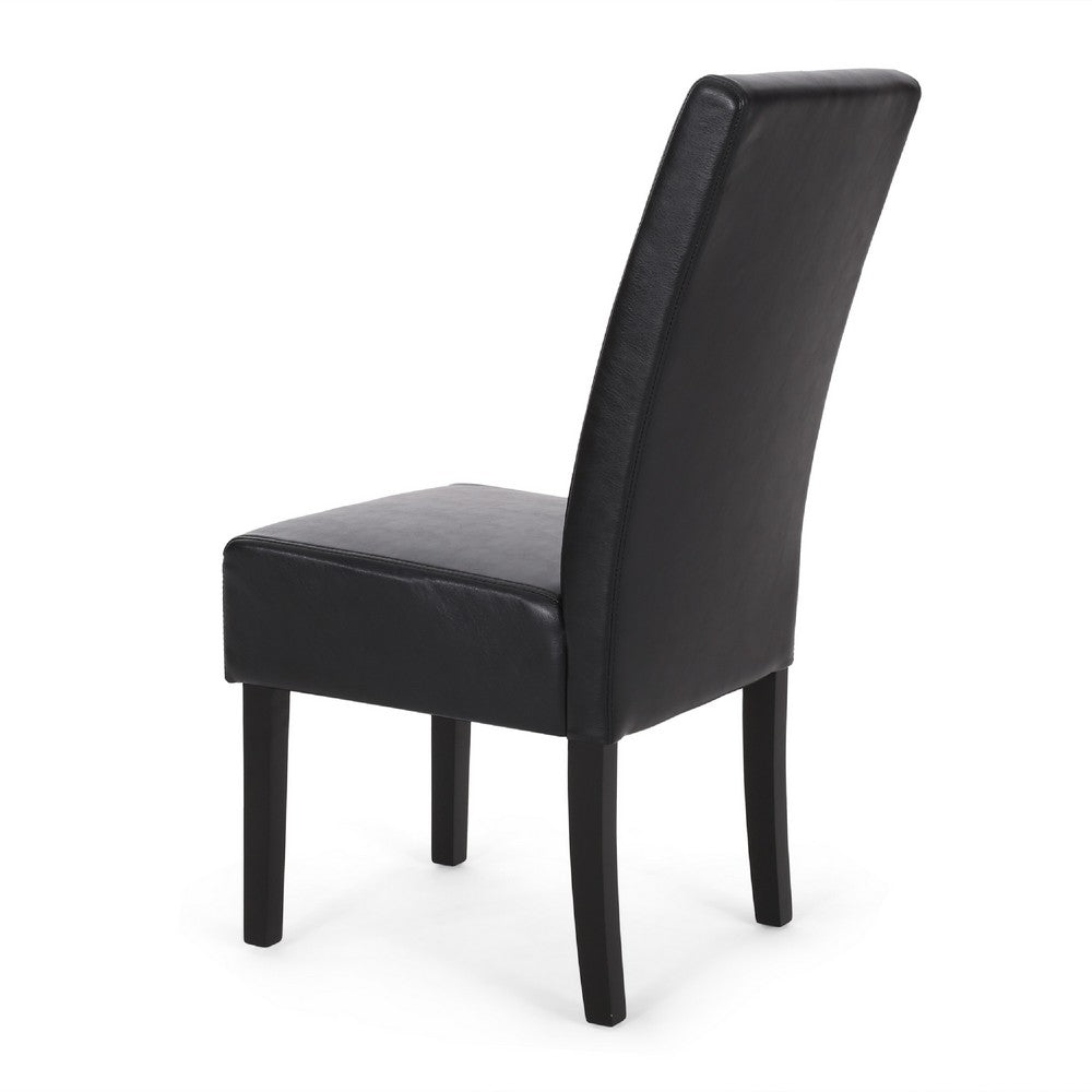 Benjara Dining Side Chair Set of 2, Black Rubberwood, Faux Leather Cushions