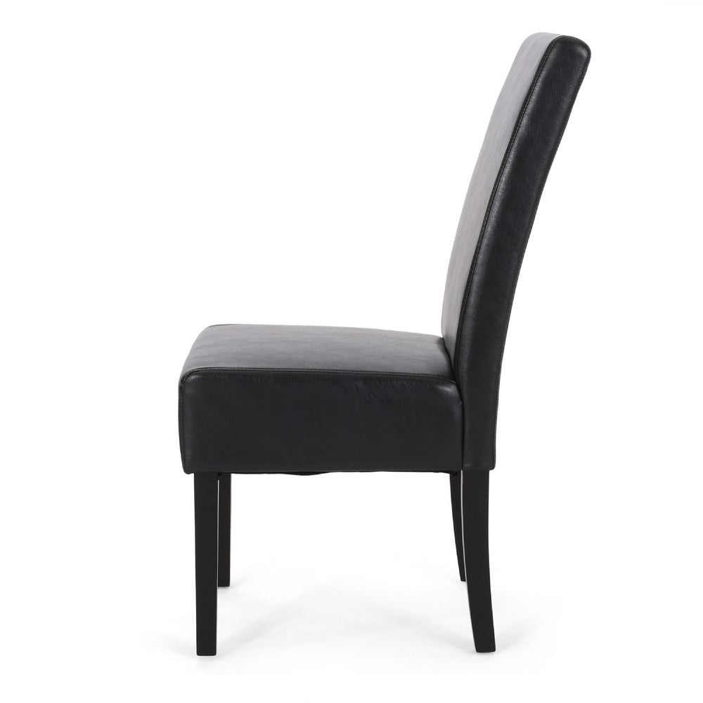 Benjara Dining Side Chair Set of 2, Black Rubberwood, Faux Leather Cushions