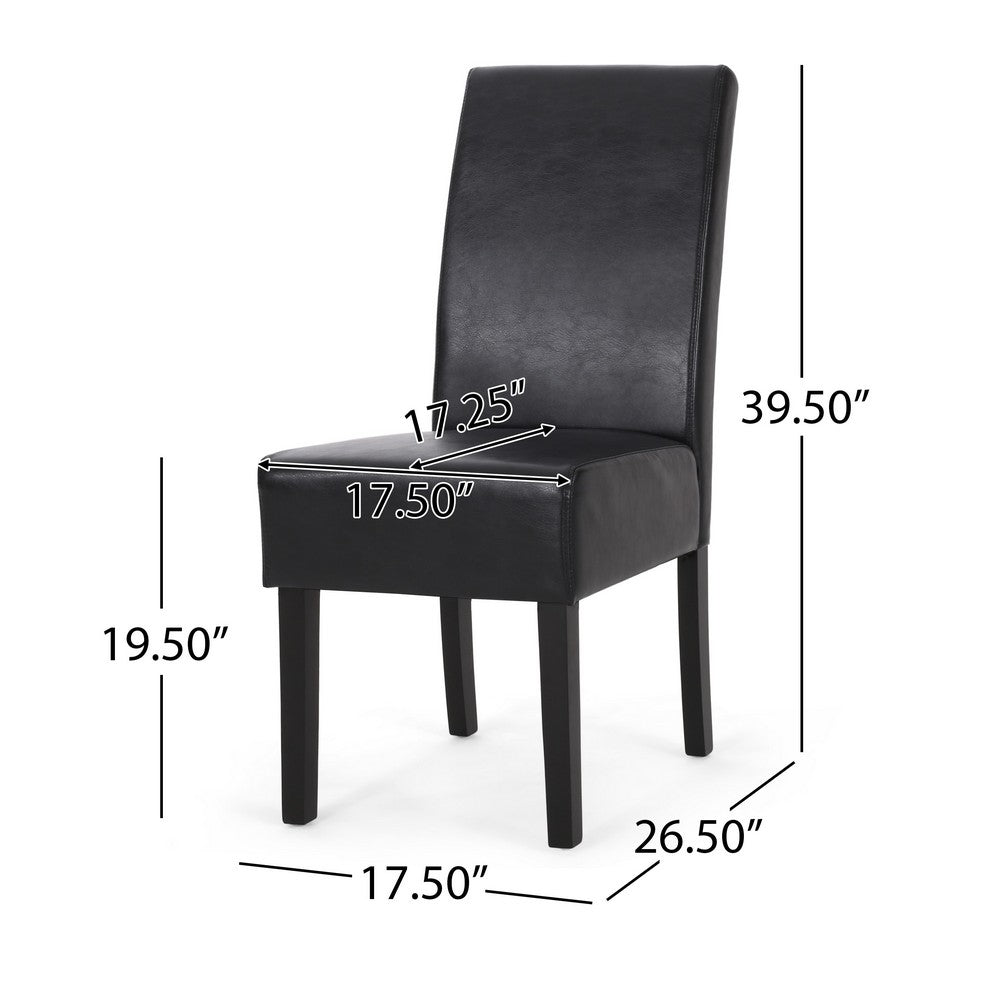 Benjara Dining Side Chair Set of 2, Black Rubberwood, Faux Leather Cushions