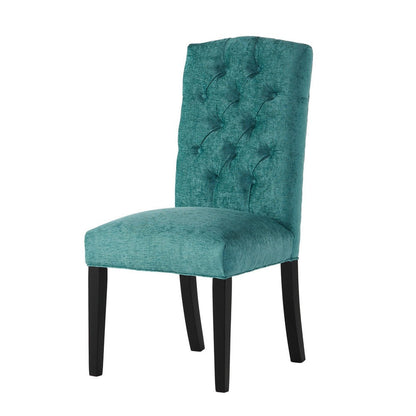 Benjara Elona Dining Chair Set of 2, Green Polyester, Dark Brown Solid Wood