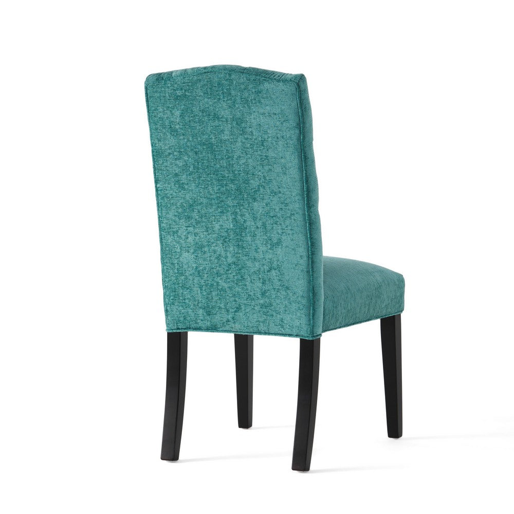 Benjara Elona Dining Chair Set of 2, Green Polyester, Dark Brown Solid Wood
