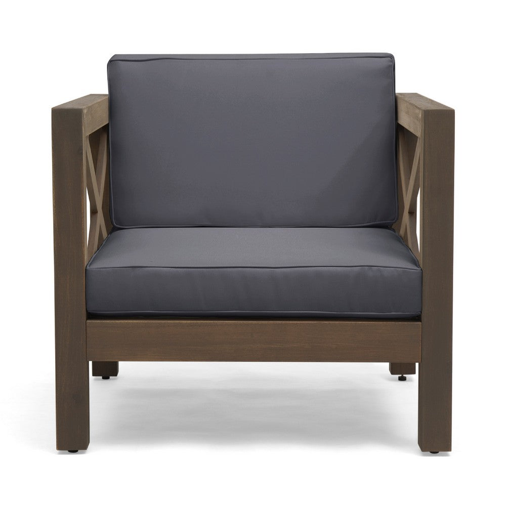 Benjara Juna Outdoor Club Chair, Charcoal Gray Water-Resistant Fabric, Acacia