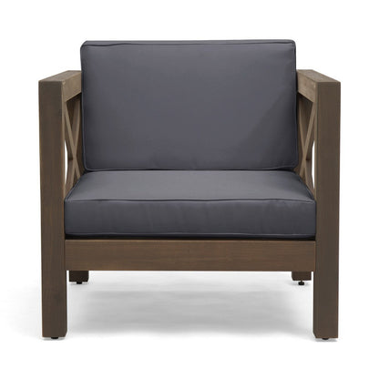 Benjara Juna Outdoor Club Chair, Charcoal Gray Water-Resistant Fabric, Acacia