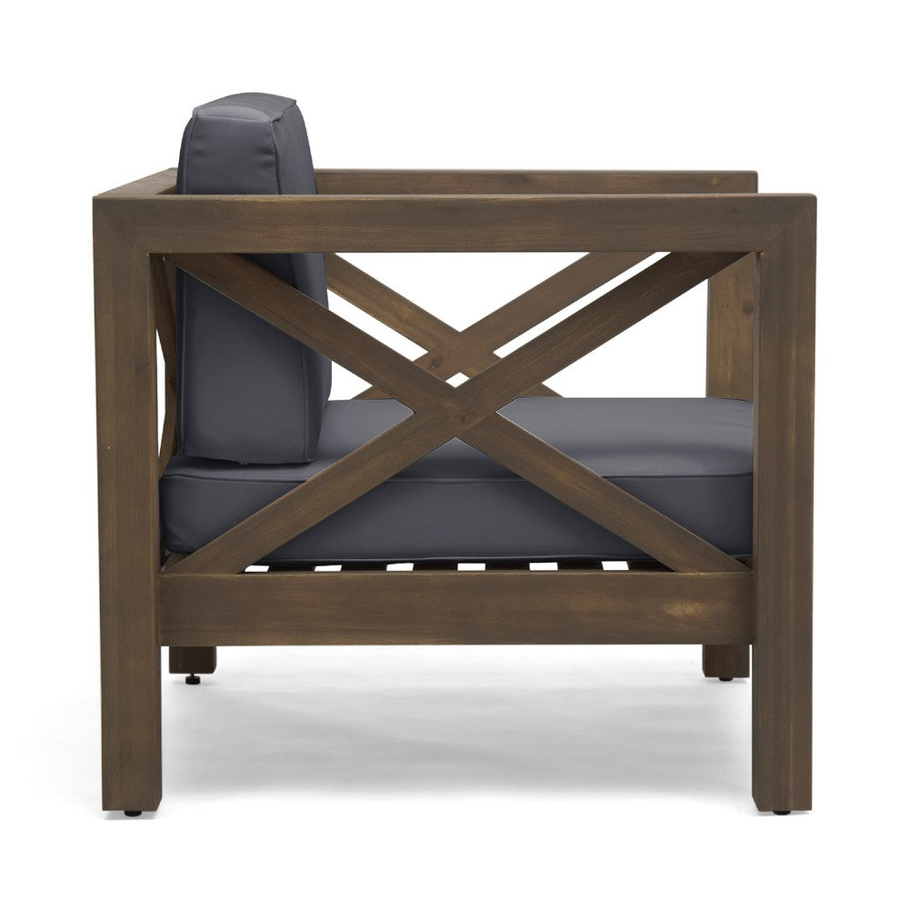 Benjara Juna Outdoor Club Chair, Charcoal Gray Water-Resistant Fabric, Acacia