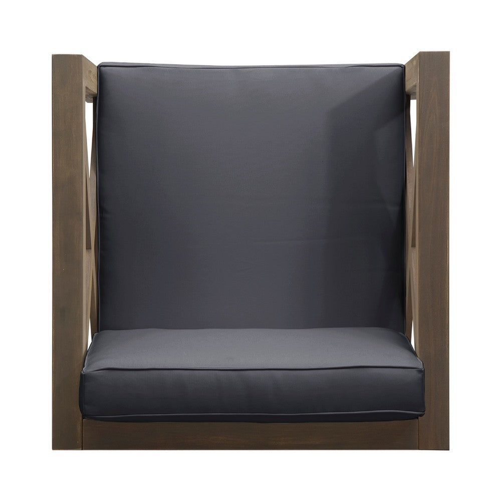 Benjara Juna Outdoor Club Chair, Charcoal Gray Water-Resistant Fabric, Acacia