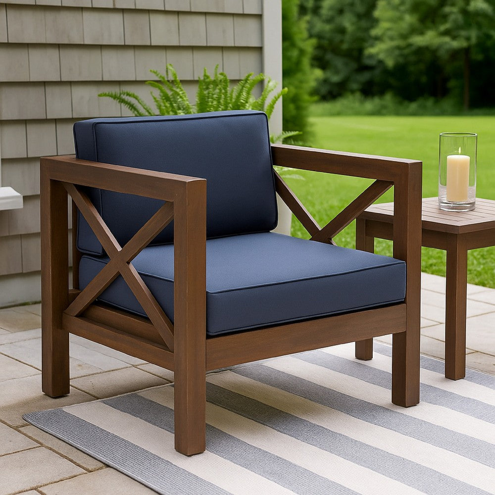Benjara Juna Outdoor Club Chair, Charcoal Gray Water-Resistant Fabric, Acacia