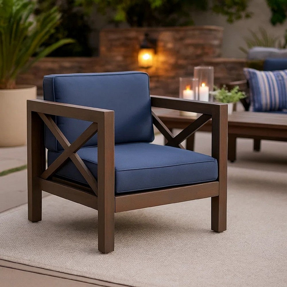 Benjara Juna Outdoor Club Chair, Charcoal Gray Water-Resistant Fabric, Acacia