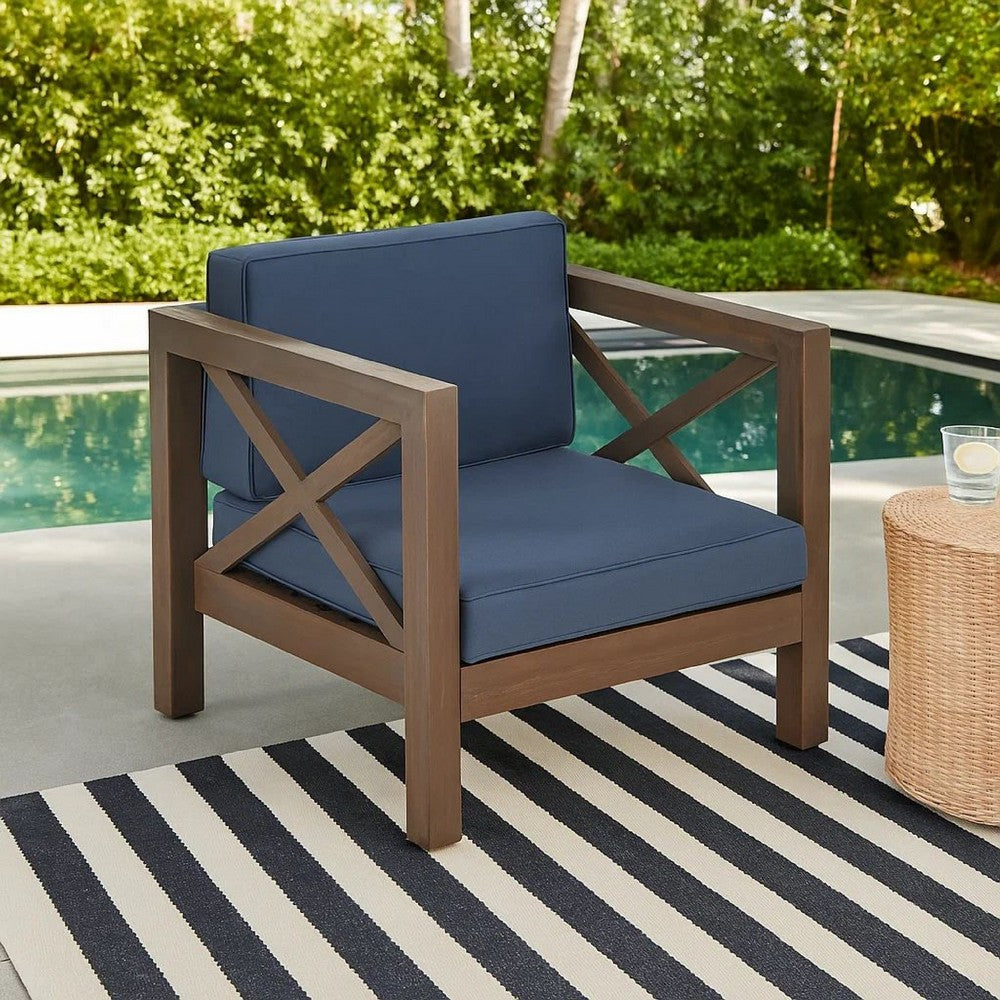 Benjara Juna Outdoor Club Chair, Charcoal Gray Water-Resistant Fabric, Acacia