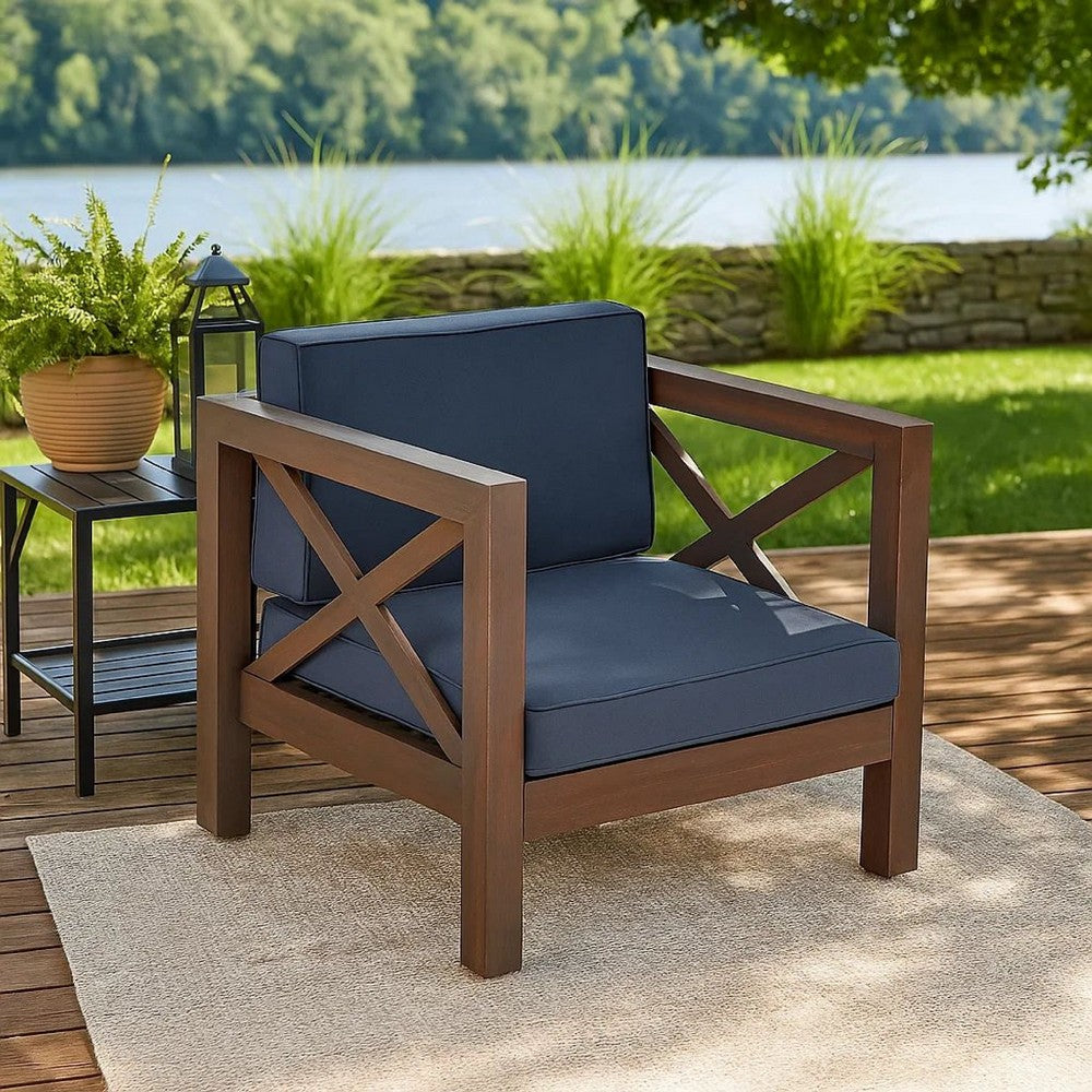 Benjara Juna Outdoor Club Chair, Charcoal Gray Water-Resistant Fabric, Acacia