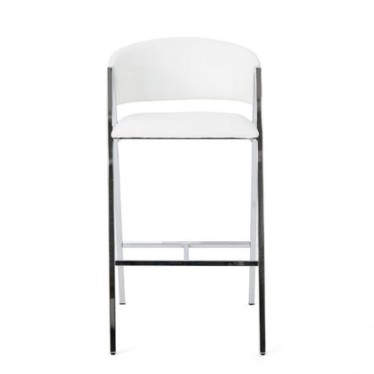 Benjara Zoy Barstool Chair Set of 2, Ivory Faux Leather, Chrome Metal Frame