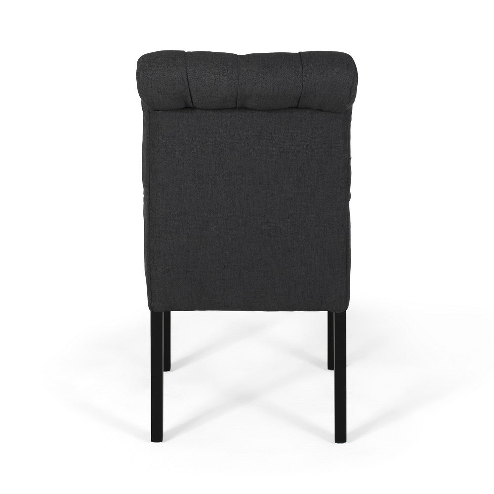 Benjara Mein Dining Chair Set of 2, Dark Gray Polyester, Black Wood Frame