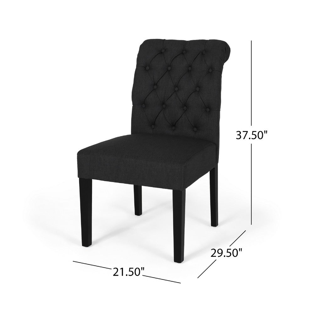 Benjara Mein Dining Chair Set of 2, Dark Gray Polyester, Black Wood Frame