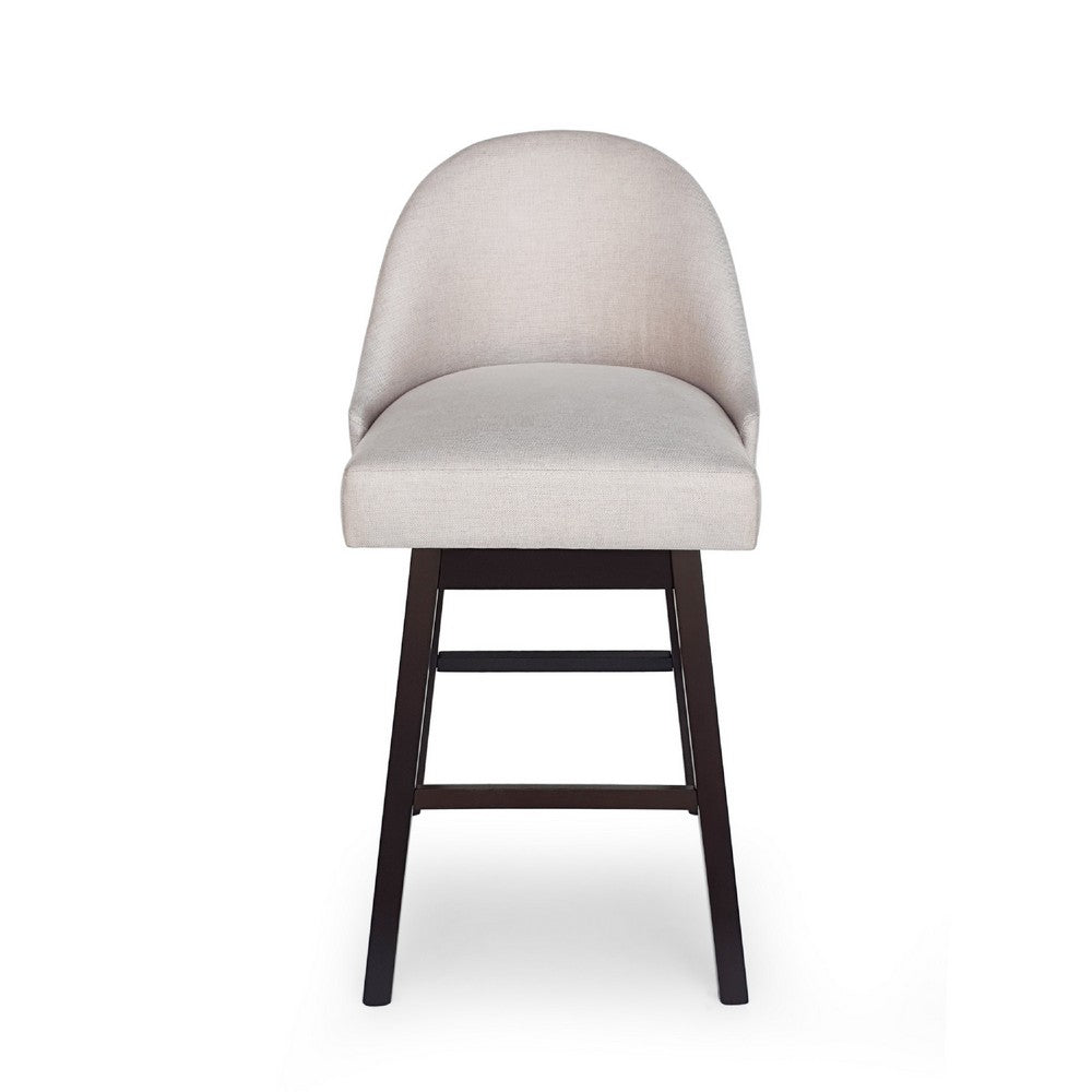Benjara Swivel Barstool Chair Set of 2, Wheat Beige Fabric, Black Rubberwood