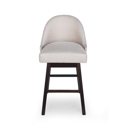 Benjara Swivel Barstool Chair Set of 2, Wheat Beige Fabric, Black Rubberwood
